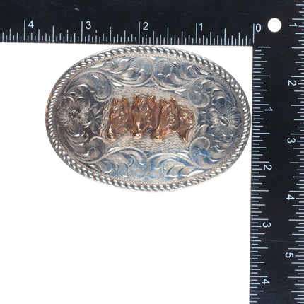 Vintage Diablo Sterling silver 3 horse heads western rodeo belt buckle