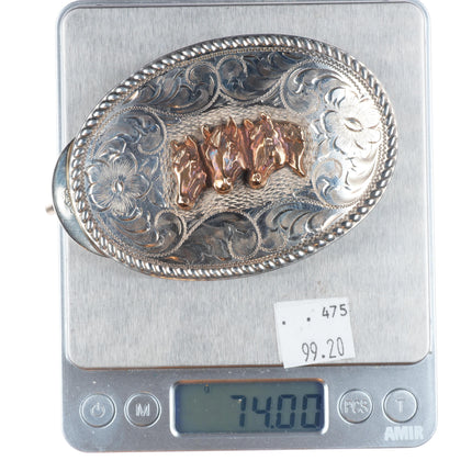 Vintage Diablo Sterling silver 3 horse heads western rodeo belt buckle