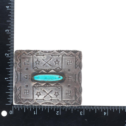c1930 Vintage Navajo sterling silver turquoise whirling logs/arrows belt buckle