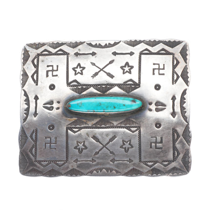 c1930 Vintage Navajo sterling silver turquoise whirling logs/arrows belt buckle