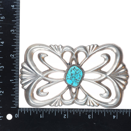 Big Vintage Navajo tufa/sand cast sterling silver belt buckle with turquoise