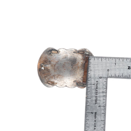 small vintage Navajo sterling silver deep stamped concho belt buckle w/turquoise