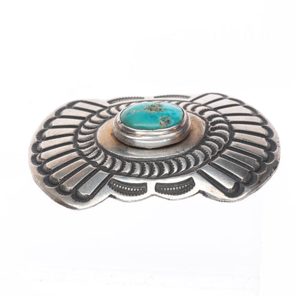 small vintage Navajo sterling silver deep stamped concho belt buckle w/turquoise