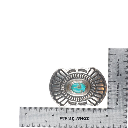 small vintage Navajo sterling silver deep stamped concho belt buckle w/turquoise