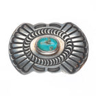small vintage Navajo sterling silver deep stamped concho belt buckle w/turquoise