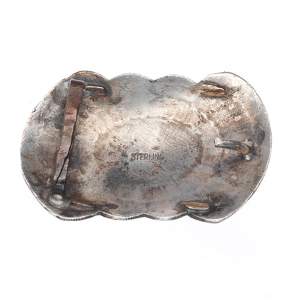 small vintage Navajo sterling silver deep stamped concho belt buckle w/turquoise