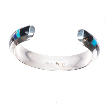 6.5" Richard Begay Navajo sterling silver turquoise, black jade cuff bracelet