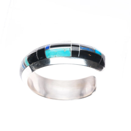 6.5" Richard Begay Navajo sterling silver turquoise, black jade cuff bracelet