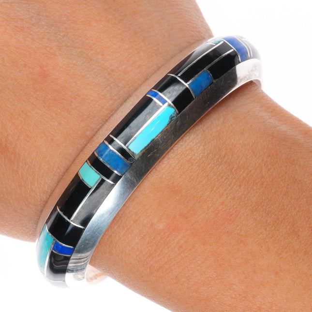 6.5" Richard Begay Navajo sterling silver turquoise, black jade cuff bracelet