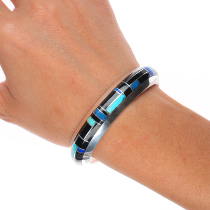 6.5" Richard Begay Navajo sterling silver turquoise, black jade cuff bracelet