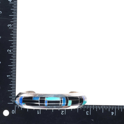 6.5" Richard Begay Navajo sterling silver turquoise, black jade cuff bracelet