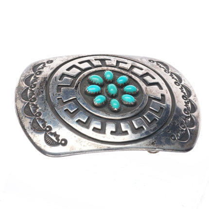 Vintage Roscoe Scott Navajo sterling silver turquoise cluster belt buckle
