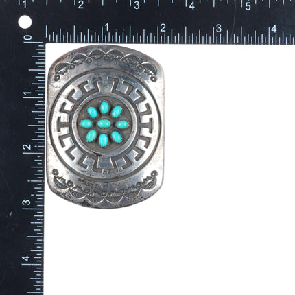 Vintage Roscoe Scott Navajo sterling silver turquoise cluster belt buckle