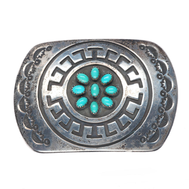 Vintage Roscoe Scott Navajo sterling silver turquoise cluster belt buckle
