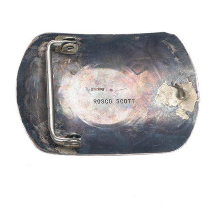 Vintage Roscoe Scott Navajo sterling silver turquoise cluster belt buckle