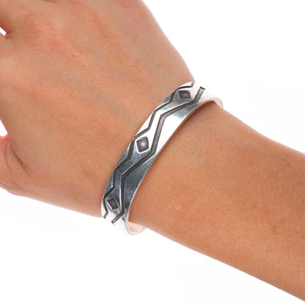 6.6" Vintage Navajo overlay geometric stacker cuff bracelet sterling silver