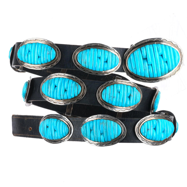 Carlos Eagle Ottawa/Chippewa sterling silver turquoise row inlay concho belt