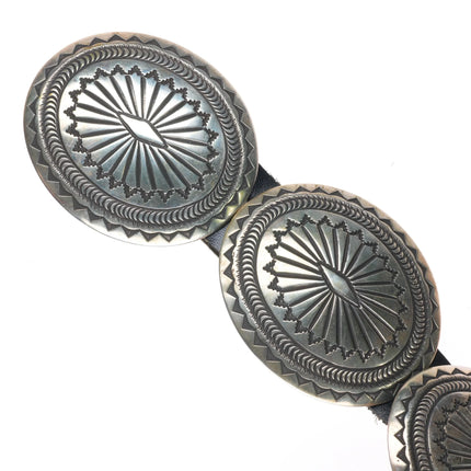 Vintage Maloney Navajo sterling silver deep stamped concho belt