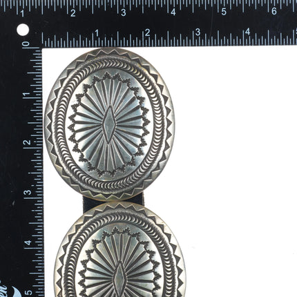 Vintage Maloney Navajo sterling silver deep stamped concho belt