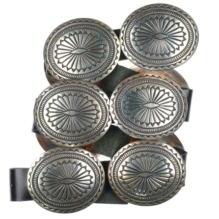 Vintage Maloney Navajo sterling silver deep stamped concho belt