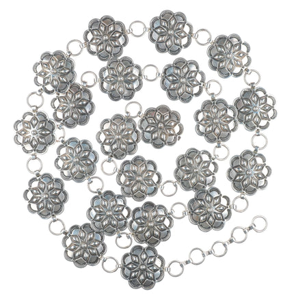 43" Southwestern Sterling silver deep stamped link concho belt - Sunwest shop