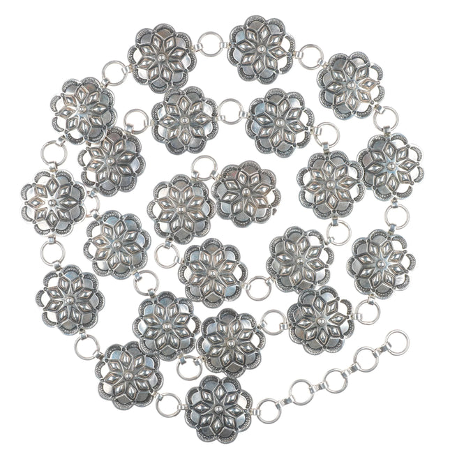 43" Southwestern Sterling silver deep stamped link concho belt - Sunwest shop