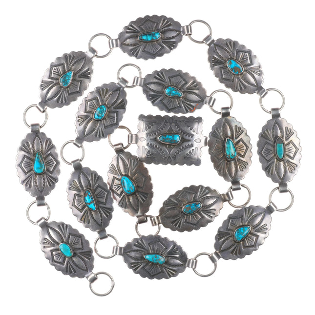 35" 40's-50's Fred Harvey Lone Mountain turquoise sterling silver concho belt