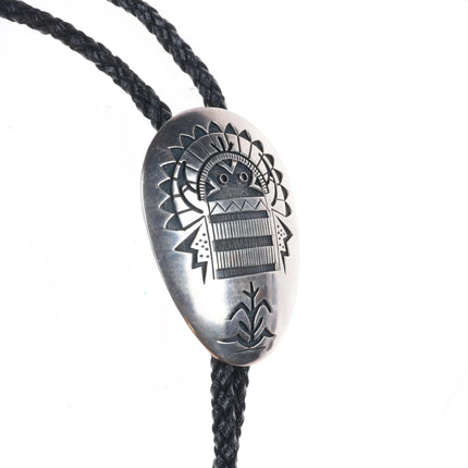 Robert Lewis Navajo sterling silver Kachina/Corn themed bolo tie Overlay style