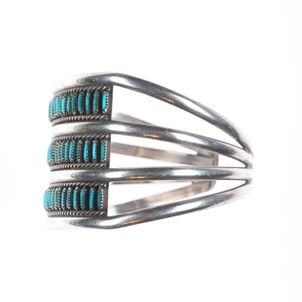 6.35 Zuni sterling silver 3 row needlepoint turquoise vintage cuff bracelet