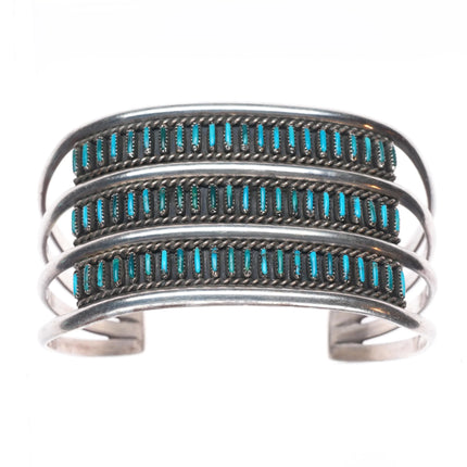 6.35 Zuni sterling silver 3 row needlepoint turquoise vintage cuff bracelet