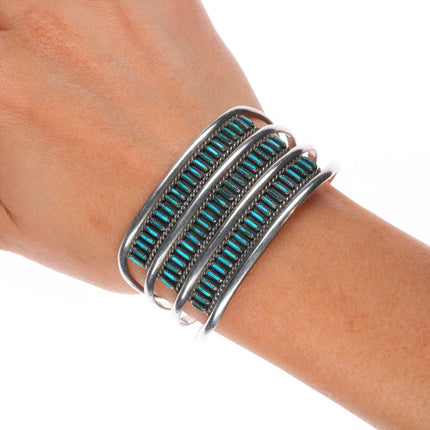 6.35 Zuni sterling silver 3 row needlepoint turquoise vintage cuff bracelet