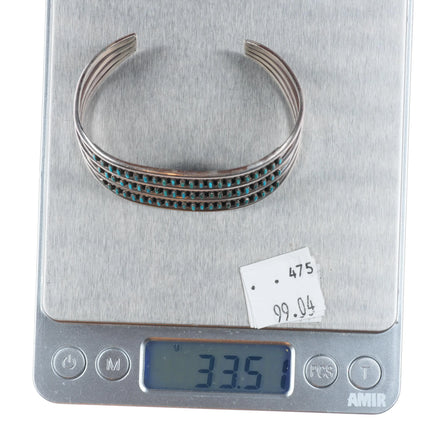 6.35 Zuni sterling silver 3 row needlepoint turquoise vintage cuff bracelet