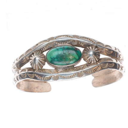 6.75" 20's-30's Navajo ingot silver whirling logs/arrows turquoise cuff bracelet