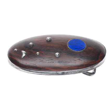 1977 Native American Modernist Sterling silver ironwood/lapis moon belt buckle