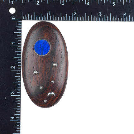 1977 Native American Modernist Sterling silver ironwood/lapis moon belt buckle