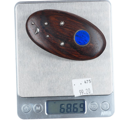 1977 Native American Modernist Sterling silver ironwood/lapis moon belt buckle