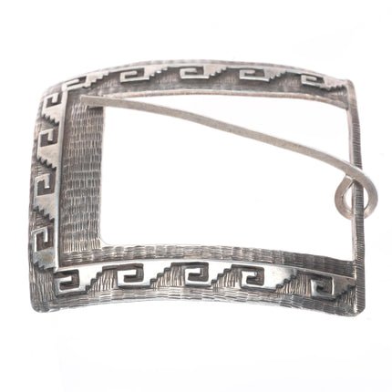 Big vintage Hopi overlay style belt buckle with wave/water motif sterling silver