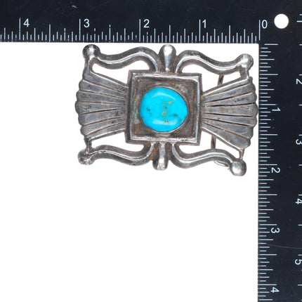 Vintage Navajo sterling silver Tufa/Sand Cast Ketoh form belt buckle w/turquoise