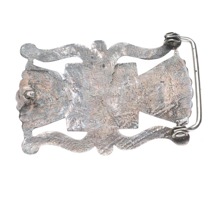 Vintage Navajo sterling silver Tufa/Sand Cast Ketoh form belt buckle w/turquoise