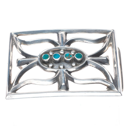 Vintage Navajo Blue Gem turquoise tufa/sand cast sterling silver belt buckle