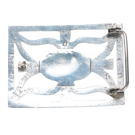 Vintage Navajo Blue Gem turquoise tufa/sand cast sterling silver belt buckle