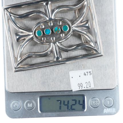 Vintage Navajo Blue Gem turquoise tufa/sand cast sterling silver belt buckle