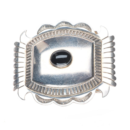 LJ Vintage Navajo sterling silver onyx belt buckle