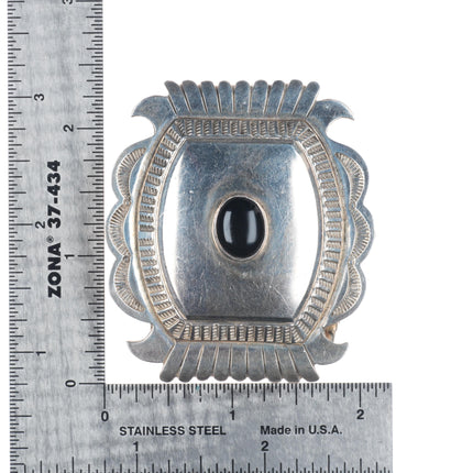 LJ Vintage Navajo sterling silver onyx belt buckle