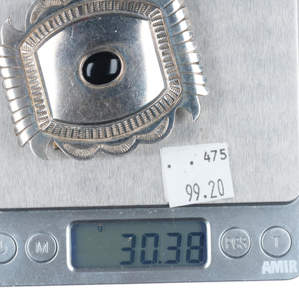 LJ Vintage Navajo sterling silver onyx belt buckle