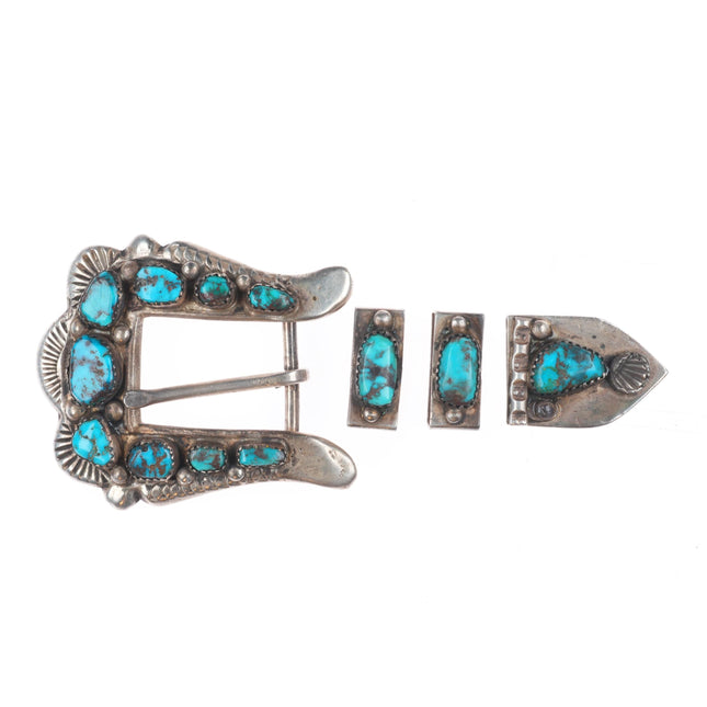 Vintage Zuni high grade turquoise sterling silver ranger belt buckle set