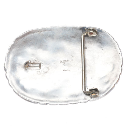 R Smith Vintage Navajo sterling silver nugget turquoise belt buckle Ron Monogram