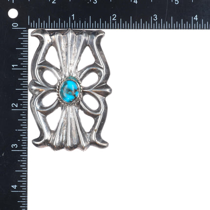 Vintage Navajo sterling silver sandcast belt buckle with turquoise t