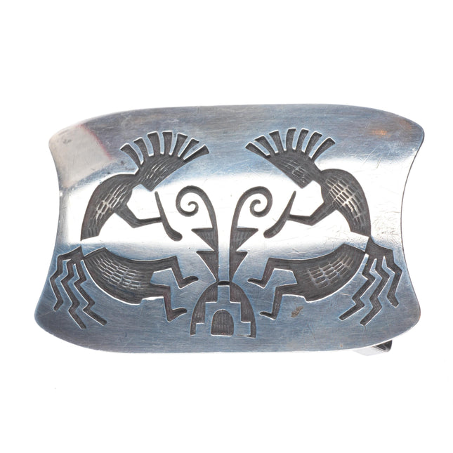 Vintage Phillip Honanie Hopi overlay kokopelli belt buckle sterling silver