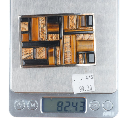 Supersmiths Navajo Black Jade, Tiger's Eye, Petrified wood sterling  belt buckle